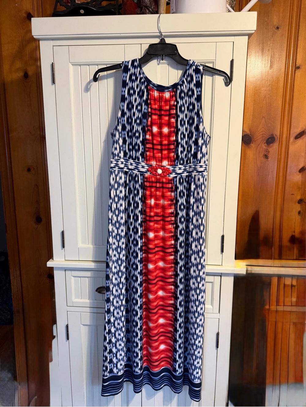 Ruby Rd. Sleeveless Navy & Red Patterned Maxi Dress with Center Detail
